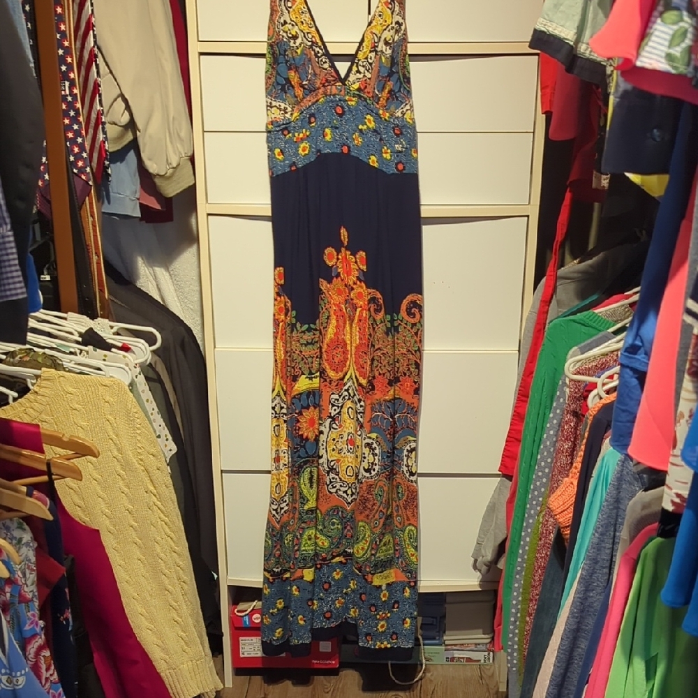 Angie Blue and Orange Sleeveless V-neck Sundress